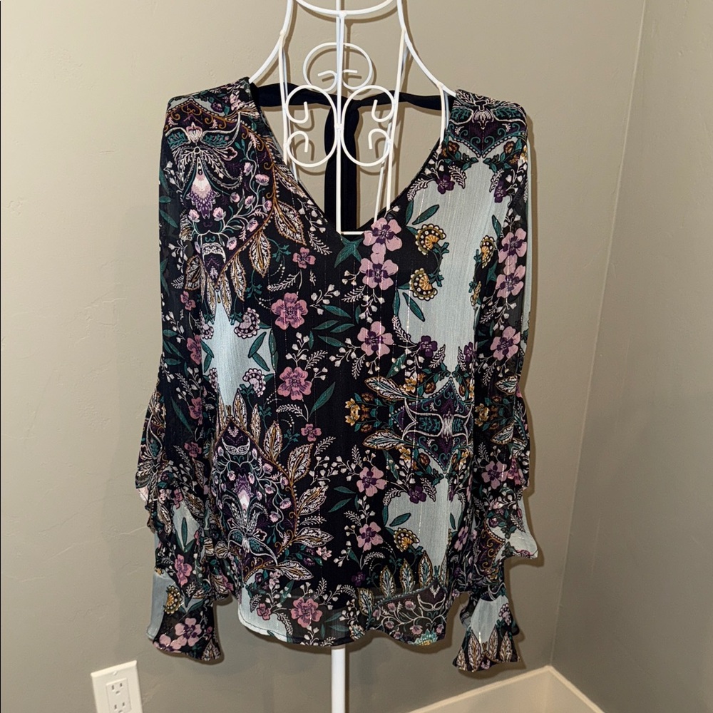 by & by Black and Purple Floral Blouse